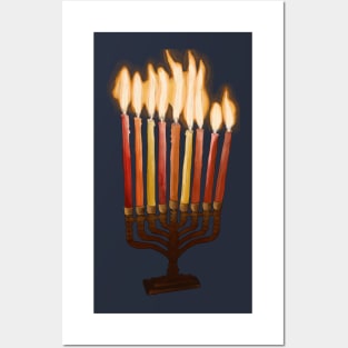 Detailed Lit Menorah Drawing Posters and Art